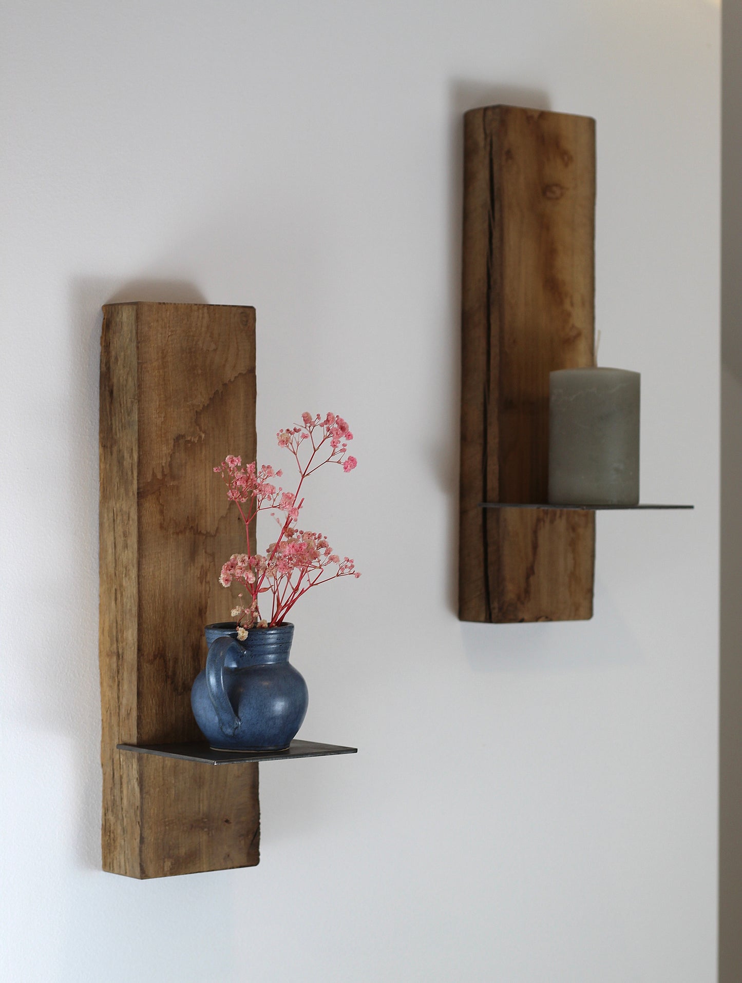 Wand Kerzenhalter, Eiche Altholz, 2er Set