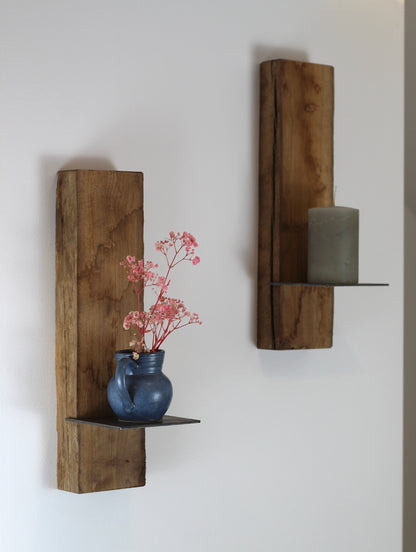Wand Kerzenhalter, Eiche Altholz, 2er Set