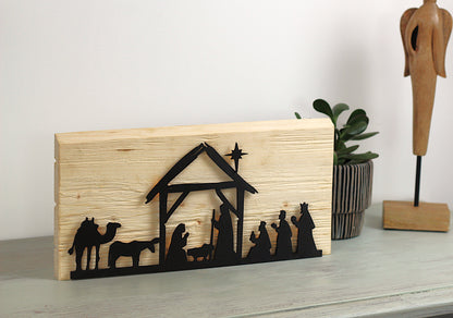 Beleuchtete Weihnachtskrippe