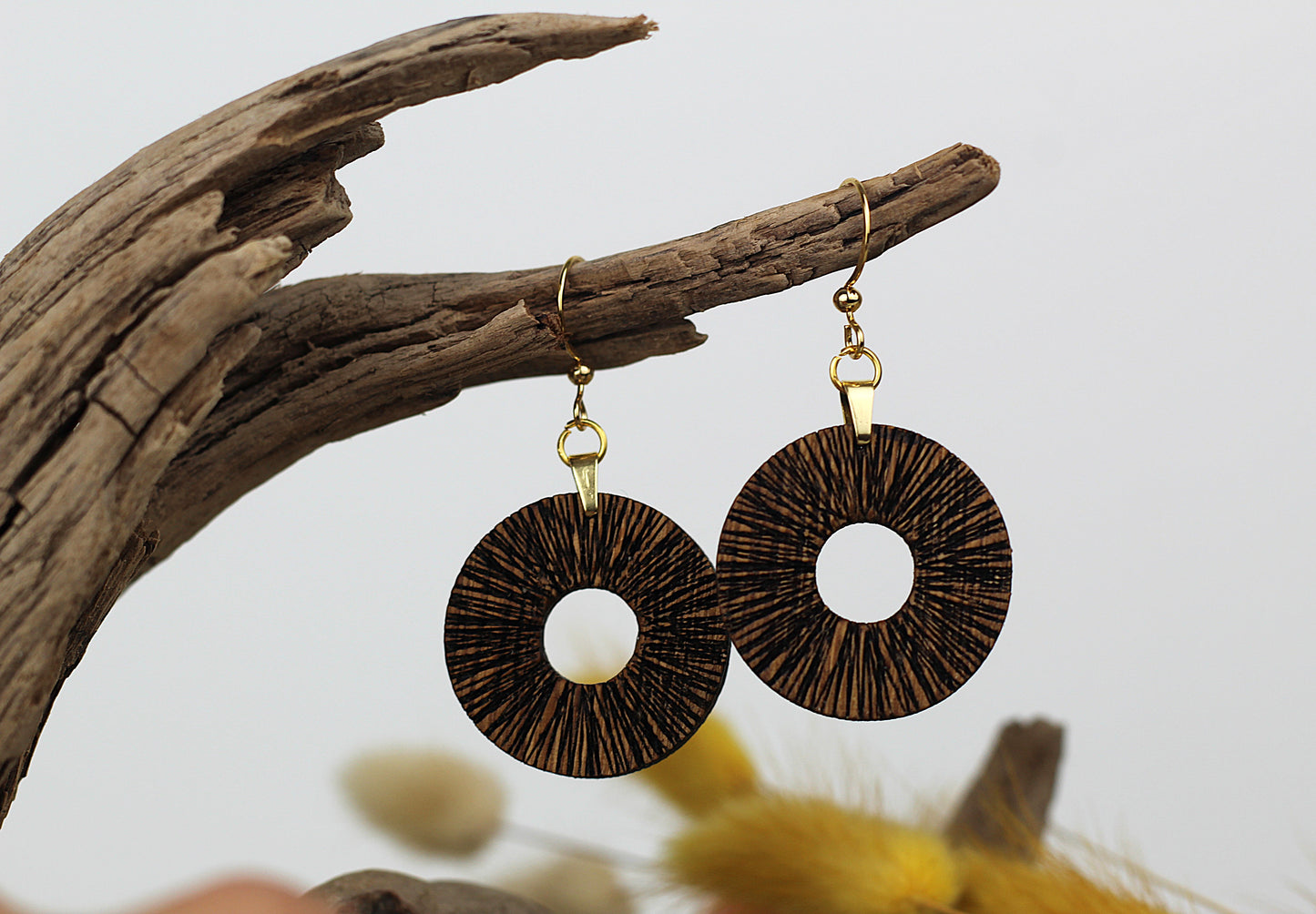 Holzohrringe Eichenholz strukturiert