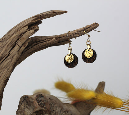 Holzohrringe Eichenholz und Gold strukturiert