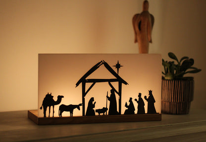 Beleuchtete Weihnachtskrippe