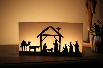 Beleuchtete Weihnachtskrippe