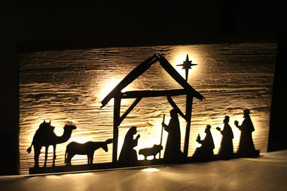 Beleuchtete Weihnachtskrippe