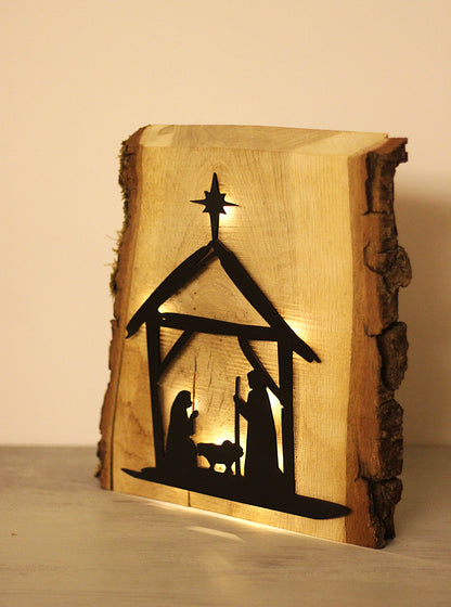 Beleuchtete Weihnachtskrippe